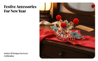 Chinese New Year Headpiece Good Fortune Symbol Chinese New Year Hair Crown Red Decorative Puff Tassel Hair Accessory Emblematic