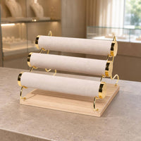 Three Tier Jewelry Display Rack Rounded Ends Three-Tier Jewelry Stand Golden