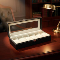 PU Leather Watch Box Clear View Lid Watch Storage Box Soft Lining for Men
