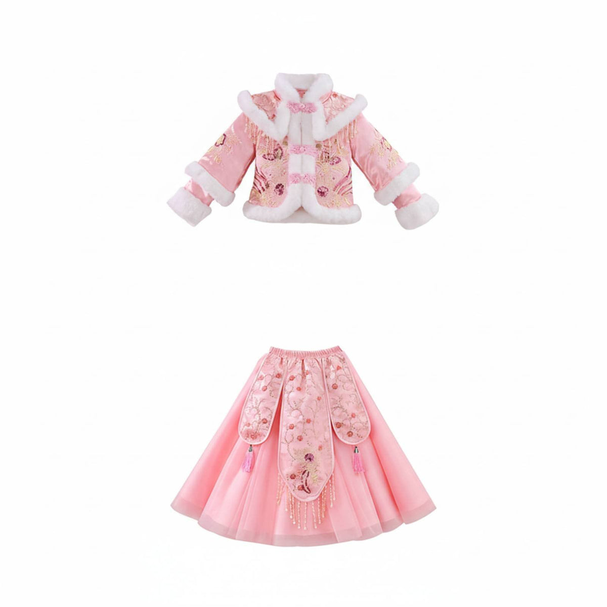 Girls Traditional Chinese Dress Set, Winter Thick Cheongsam, Padded Tang Suit, Warm Holiday Costume