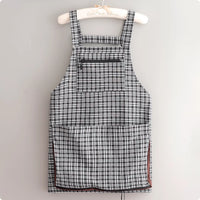 Plaid Bib Apron Woven Pocket Apron Side Slit Openings