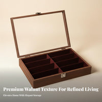 Walnut Wood Grain Eyeglass Display Case Large Capacity Eyewear Storage Display Case Clear View Lid for Collectors, Dressing Table, Closet