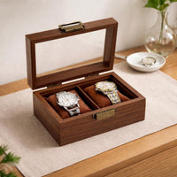 Glass Lid Watch Display Case Cushioned Pillows Wristwatch Organizer Metal Latch