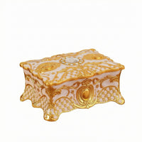 Rectangular Jewelry Box Gold-Tone Trim Ornate Jewelry Box Faceted Jewel Lid