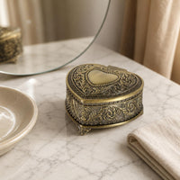 Heart-Shaped Jewelry Box Embossed Antique Jewelry Case Metal-Look Accessory Storage