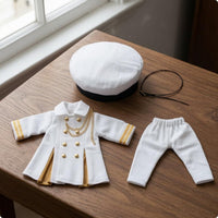Long Coat Uniform Double Breasted 1/12 Scale Doll Clothes Chain Trim Miniature Jacket and Pants Set