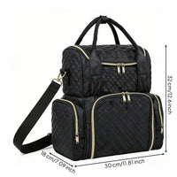 Double Layer Makeup Top Handle Quilted Cosmetic Case Multiple Pockets Train Case for Business Trip