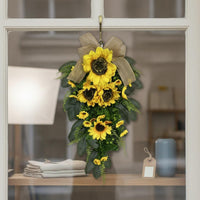Sun Blossom Teardrop Swag Lifelike Sunflowers Artificial Teardrop Wreath