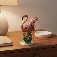 Metal Flamingo Jewelry Box Crystal Accents Enamel Flamingo Box Compact Size