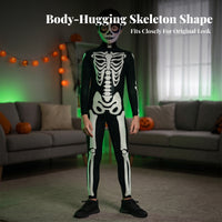 Full-Length Skeleton Suit Bone Print Jumpsuit Halloween Costume Bodysuit Form-Fitting Stretch-Fitting