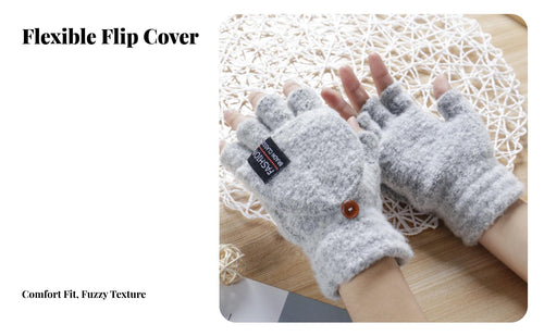 2 Pieces Fold-over Gloves Korean Design Fold-over Fingerless Gloves Half Finger Mittens Gender-Neutral Transformable Mittens