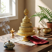 Tibetan Mandala Plate High Quality Alloy Mandala Offering Set Tiered Offering Tray Elegant Craftsmanship Religious Item