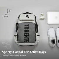 Multi-Compartment Large Capacity Sports Backpack Long-Lasting Oxford Material Letter Print School Bag Versatile Carry Options