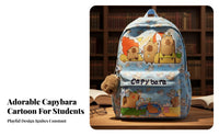 Capybara Cartoon Backpack, School Bag for Kids, Lightweight, Large Capacity, Cute Animal Print, Travel, Unisex