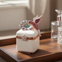 Miniature Hummingbird Jewelry Holder Hinged Lid Jeweled Enamel Keepsake Box