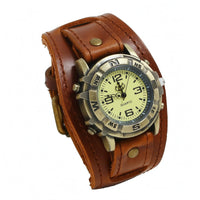 Studded Leather Watch Round Dial Vintage Punk Watch Alloy Case