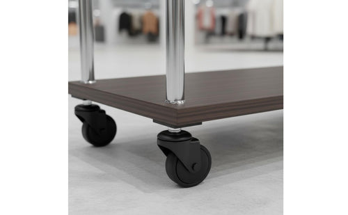 Movable Mobile Garment Rack with Shoe Shelf Vintage Design Rolling Clothes Rack with Shelf Heavy Duty Wood and Metal Clothing Display Stand for Boutique, Live Broadcasting Room, Bedroom