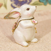 Enamel Bunny Trinket Box Hand Painted Floral Hare Jewelry Box Zinc Alloy Home Decor for Dresser