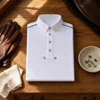 Equestrian Polo Shirt Shoulder Piping Sports Clothing Stretchy for Men