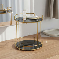 2-Tier Makeup Organizer Long-Lasting Gold Metal Vanity Shelf Marble Pattern