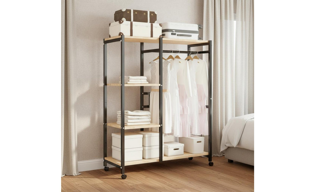 Carbon Steel Frame Clothes Rack with Shelves and Drawers Heavy Duty Accessible Closet System Easy to Move Metal Garment Rack Dust-Proof Curtain for Bedroom, Dorm Room