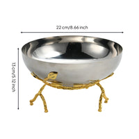 Bowl with Stand Silver-Toned Decorative Bowl with Stand Curved for Dining Table