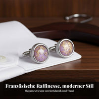 2 Pieces Violet Crystal Glass Cufflinks Elegant Design Round Gold Foil Cufflinks