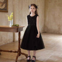 Black Sequin Princess Dress Lined Inside for Recital, Wedding, Students