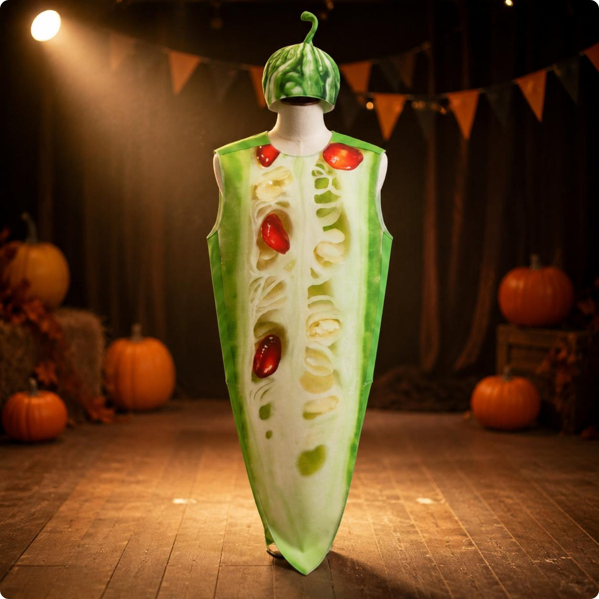 Bitter Melon Costume Realistic Print Vegetable Cosplay Suit Lightweight Dress up Outfit for Stage Performance