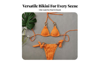 Adjustable Ties Textured Bikini with Gold Chain Alluring Chain Linked Halter Bikini Soft & Comfortable for Young Adults, Summer, Vacation