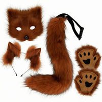Costume Ear Headband Tail Face Covering Set Furry Animal Costume Accessories Soft Dress-up Kit