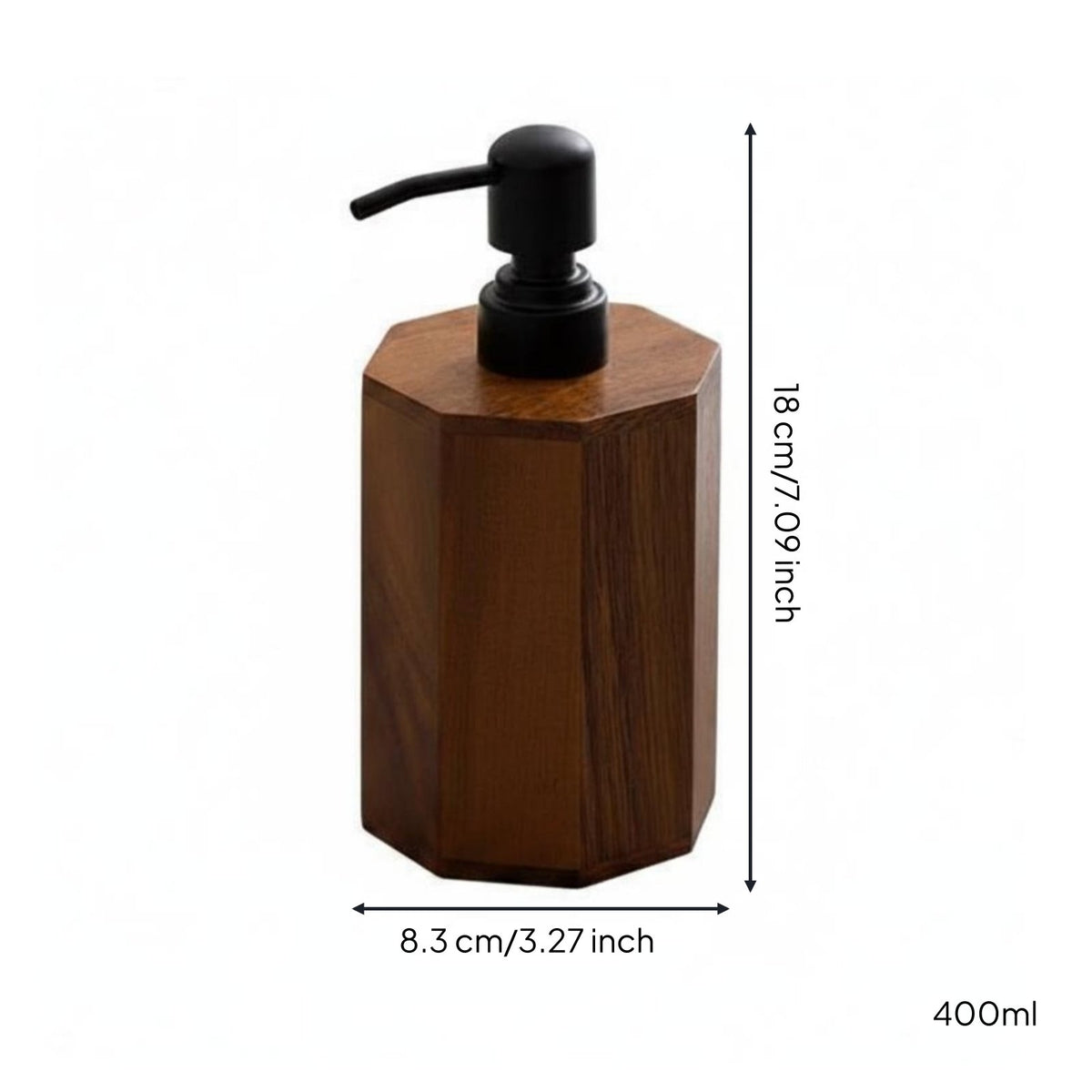 Walnut Wood Soap Pump Rustic Design Countertop Liquid Container Multi-Use Washroom Accessory for Kitchen