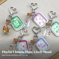 Glass Bottle Keychain Heart-Shaped Clasp Corked Vial Locket Bag Trinket Stylish Accessory for Mahjong Players, Purse, Backpack