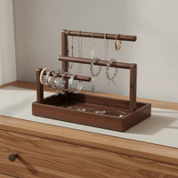 3 Tier Jewelry Stand Space Saving Necklace Rack with Tray Solid Wood Watch Display Rack for Desktop, Dresser