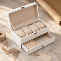 Double-Layer Watch Box Compartmented Watch Organizer with Drawer Soft Padded