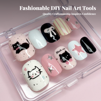 Multi-Color Press On Nails, Cute Cat, Hand-Painted, Fun