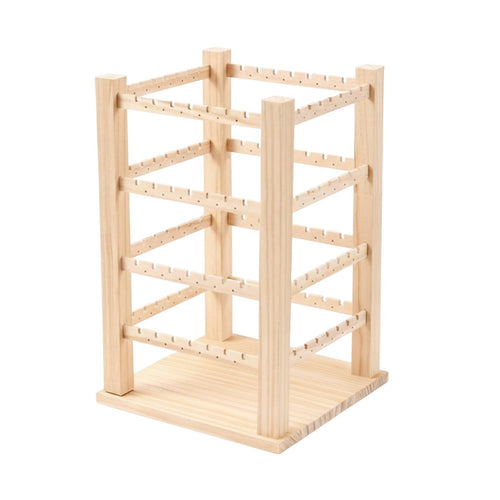 Wooden Jewelry Display Stand Four-Sided Band Earring Organizer Sturdy