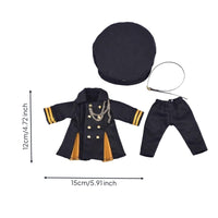 Long Coat Uniform Double Breasted 1/12 Scale Doll Clothes Chain Trim Miniature Jacket and Pants Set