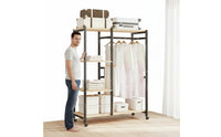 Carbon Steel Frame Clothes Rack with Shelves and Drawers Heavy Duty Accessible Closet System Easy to Move Metal Garment Rack Dust-Proof Curtain for Bedroom, Dorm Room
