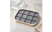 12-Compartment Jewelry Tray Rounded-Rectangle Flocked Jewelry Tray Gray