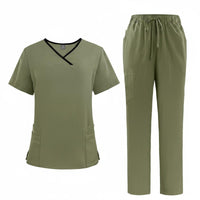 V-Neck Scrub Set Multiple Pockets Scrubs Drawstring Waist for Hospital, Dentists