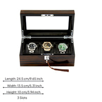 Wooden Watch Display Case Padded Slots Storage Metal Lock