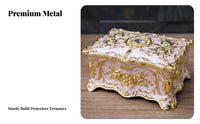 Enamel Finish Vintage Metal Jewelry Box Exquisite Handcraft Floral Embossed Trinket Case Jeweled Accent for Girls