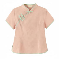 Chinese Style Tea Suit, Summer Cotton Linen Short Sleeve Top Set for Women