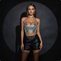 Crop Top with Chains Draped Crop Top with Chain Sleeveless for Clubbing, Women
