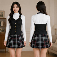 Anime Cosplay Outfit with Vest Plaid Cosplay Costume Pleated School Uniform Layered for Cosplayers, Photoshoots