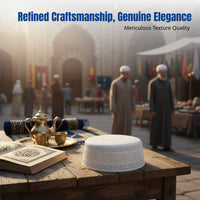 Large Hui Muslim Cap, Flat Top, Cream Geometric Pattern, Men's Relaxed Prayer Hat, New Design, Performance