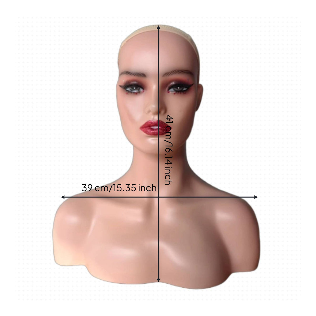 Pinnable Mannequin Head with Shoulders Pierced Ears Hairpiece Display Head Long-Lasting PVC for Stylists, Retailers, Salon, Shop Window