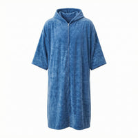 Hooded Bathrobe Zippered Short-Sleeve Robe Soft for Adults