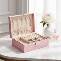 Jewelry Box Secure Metal Clasp Jewelry Storage Case Large Capacity Accessory Box Soft Luxurious Textile Lining for Dresser Top
